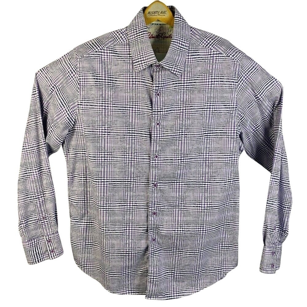 Robert Graham Purple White & Black Plaid L/S Cotton Button Down w/ Flip Cuff XL